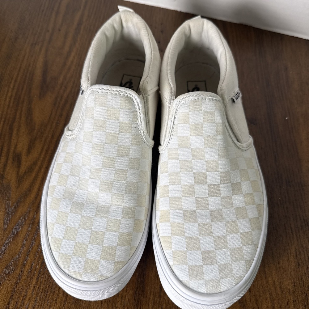 VANS Slip-On Checkerboard Sneakers Youth Size 5 White Cream Check